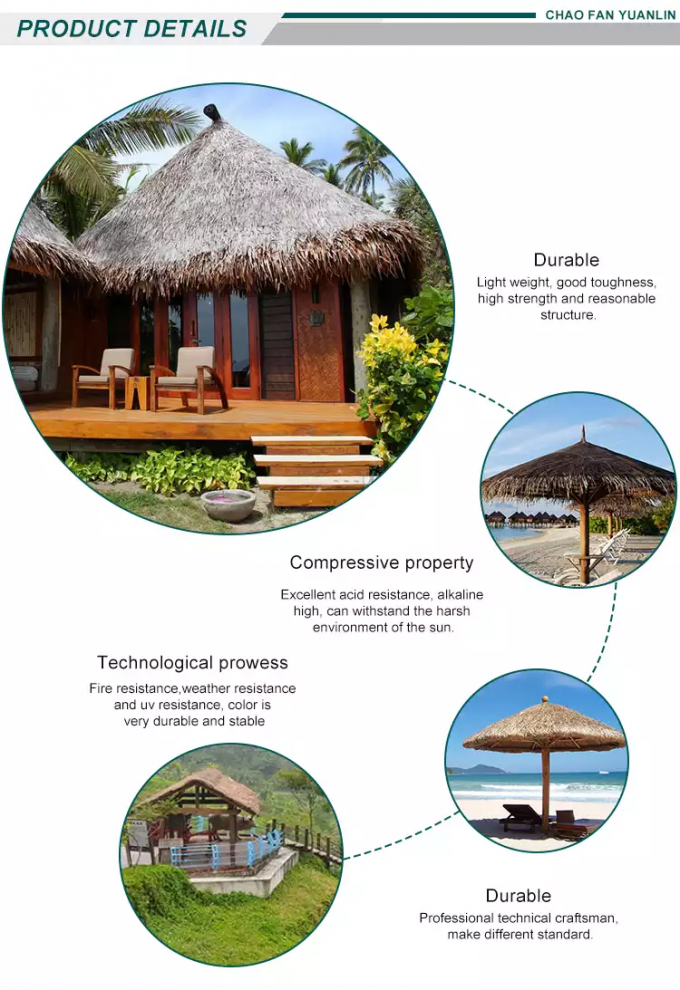 Straw Artificial Palm Leaf Roofing , Rust Proof plastic thatch roof